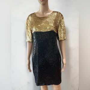 True vintage Stenay gold black Sequin cocktail party Dress-8